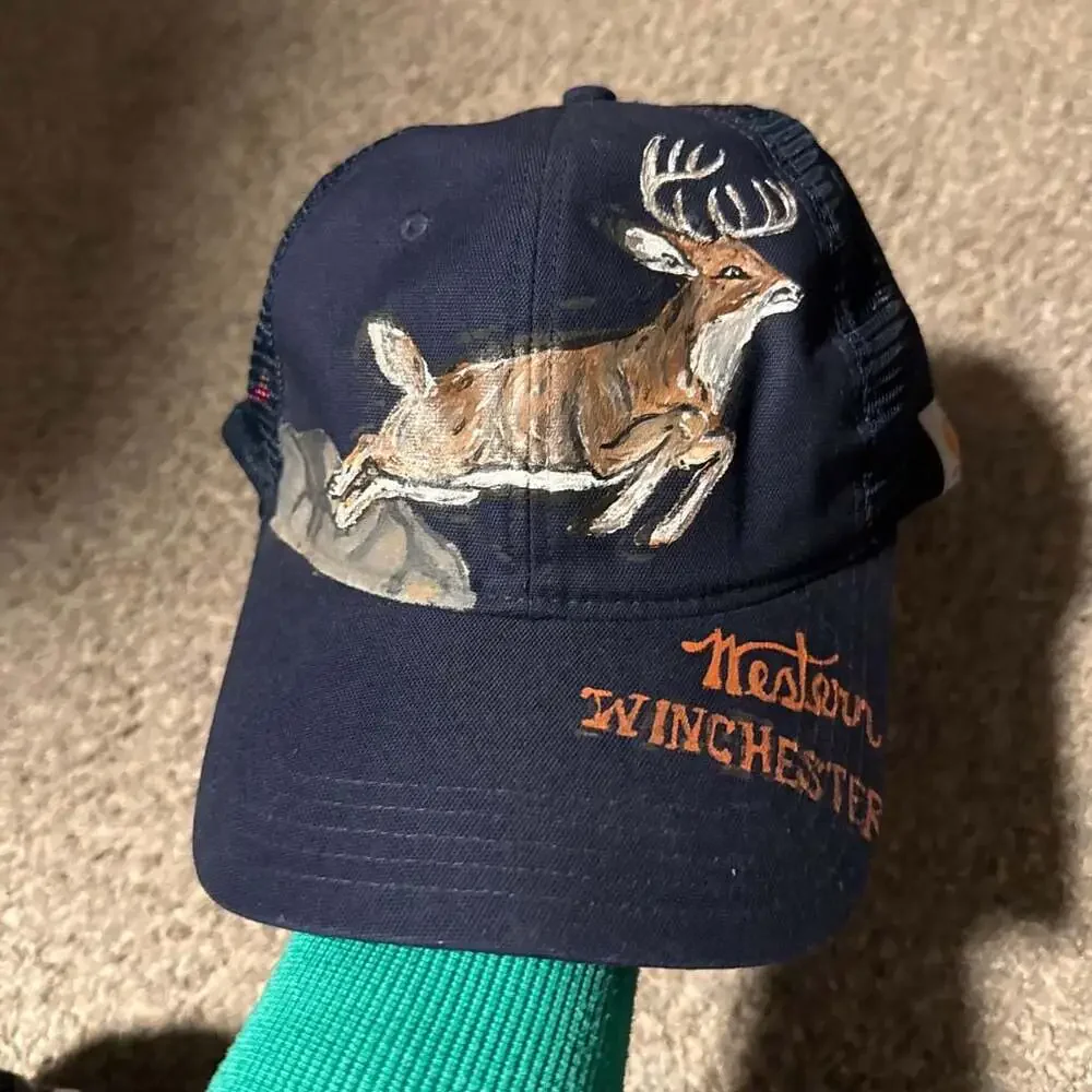 Carhartt Trucker Hat with Custom Hand-Painted Buck Deer and Winchester Text